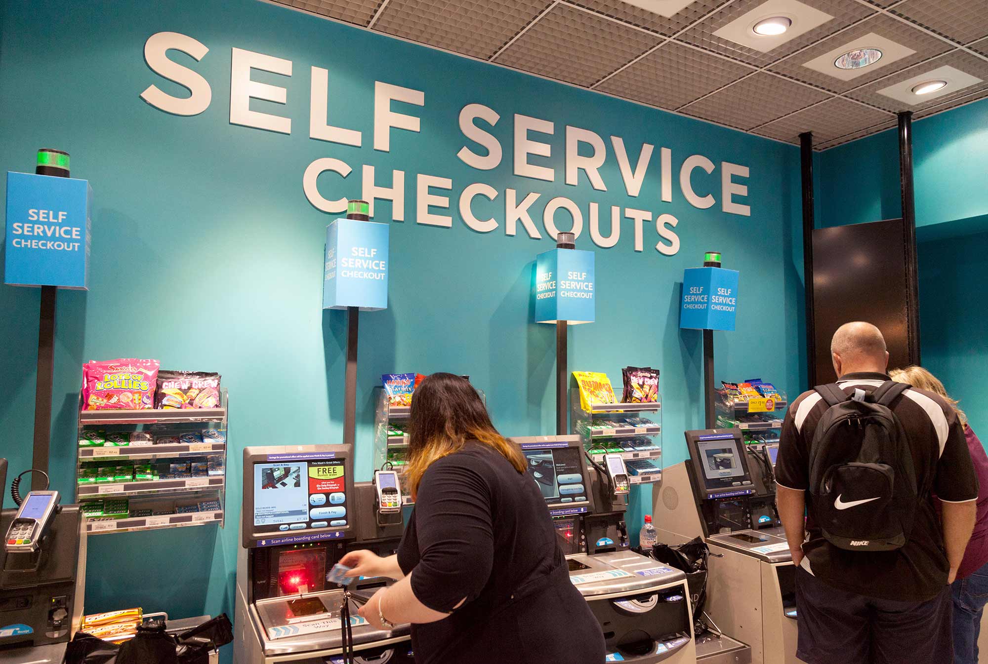 Self service shop. Self service. Self-service checkout. Checkout in a shop.